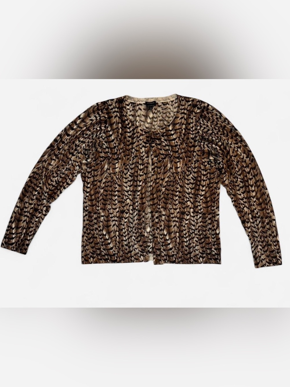 Talbots Merino Wool Cardigan in Brown and Cream Print